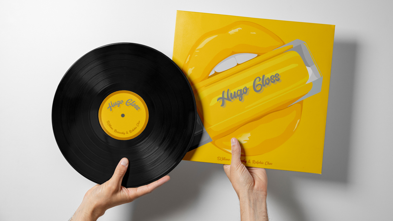 hugo gloss vinilo mockup simuación